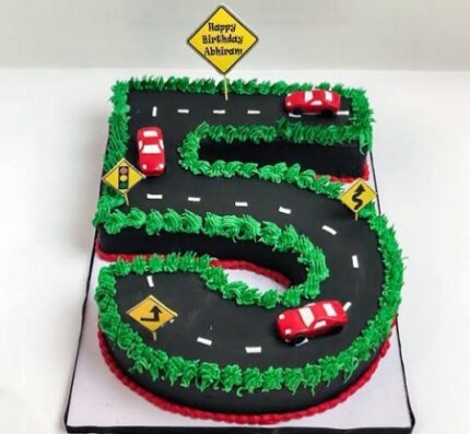 5 Number Car Racing Cake